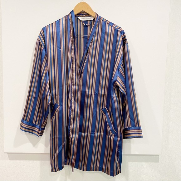 Victoria's Secret Other - Victoria’s Secret Blue Gold Striped Button Front Silky Lingerie Top